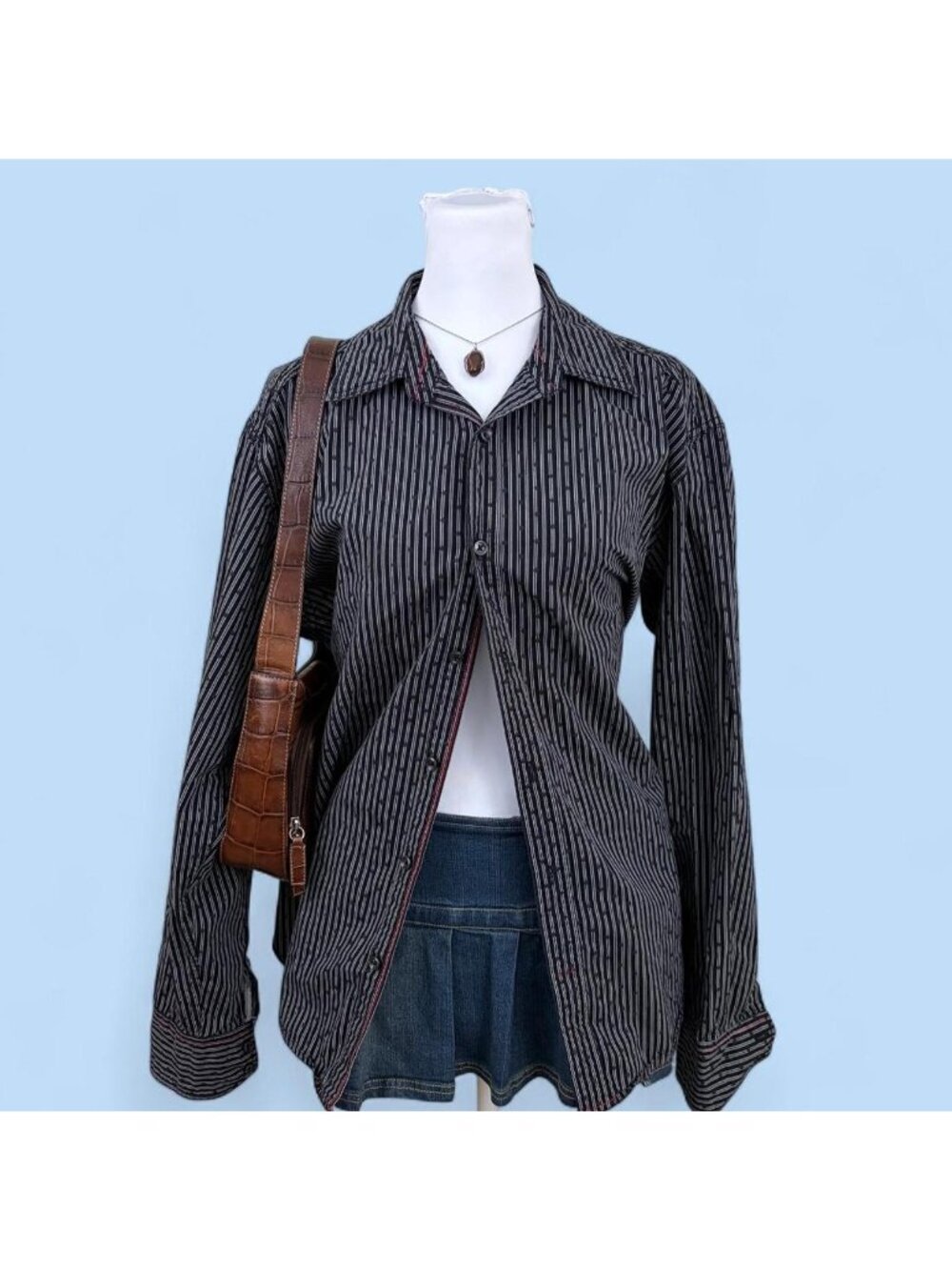 pinstripe polka dot alt emo grunge button down shirt